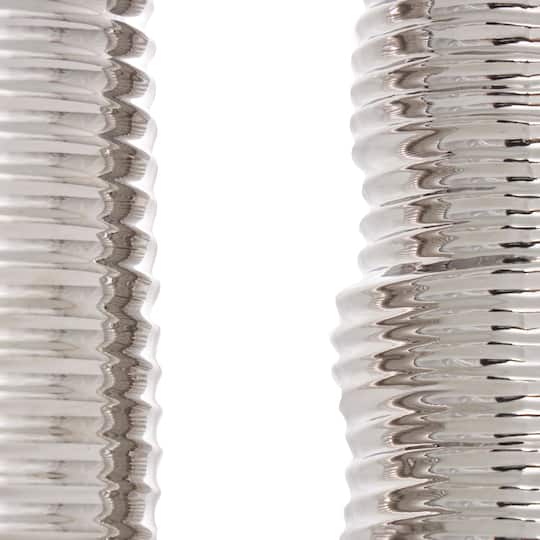 Silver Ceramic Dimensional Ribbed Vase Set